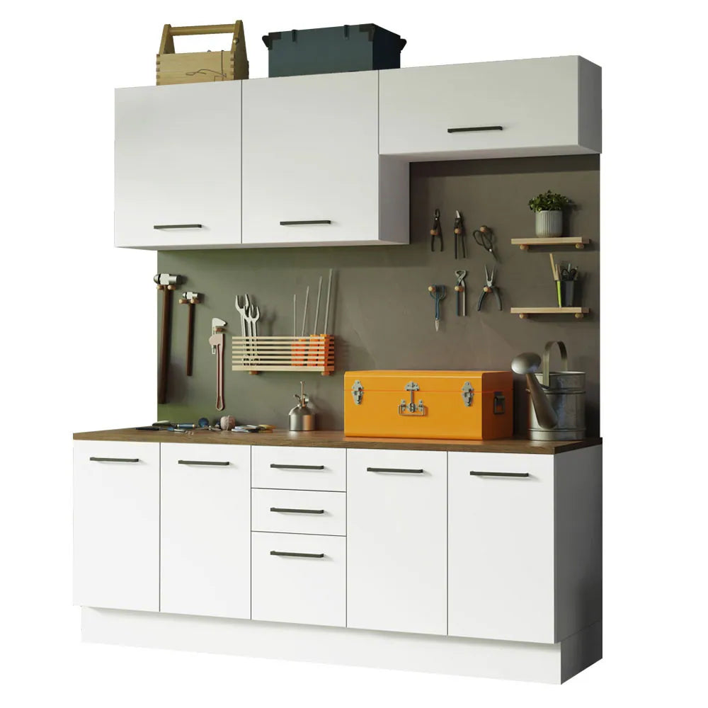 4-Piece Garage and Utility Room Cabinet Set 78 in with 33 Inch Base and 31 in Slim Wall Modular Storage Unit - White