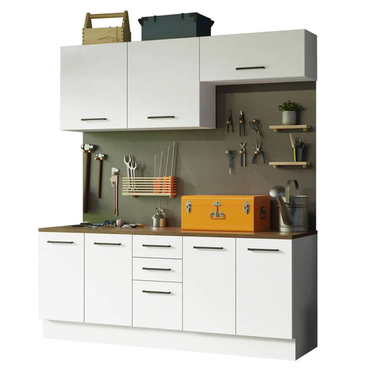 4-Piece Garage and Utility Room Cabinet Set 78 in with 33 Inch Base and 31 in Slim Wall Modular Storage Unit - White