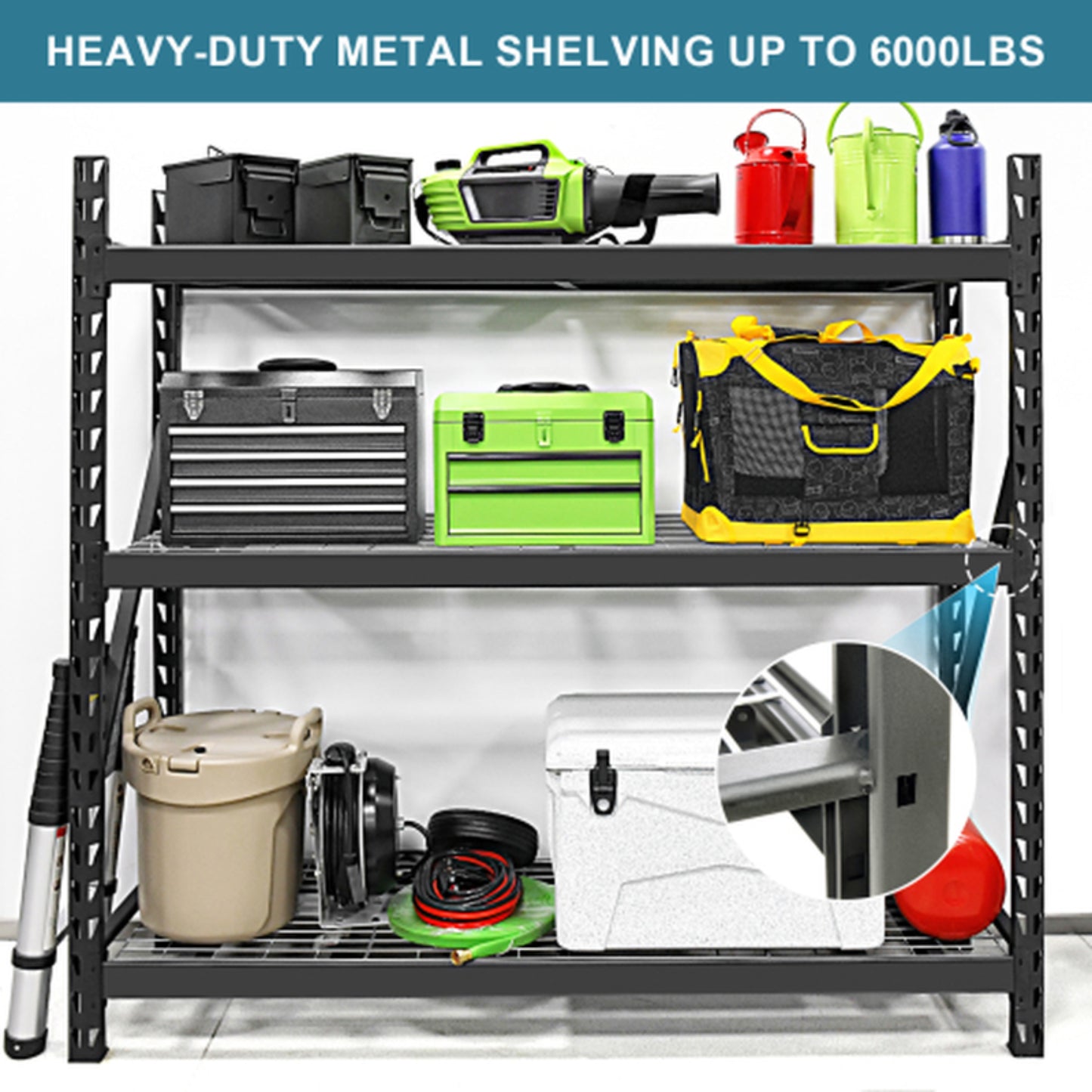 Garage Shelving Heavy Duty 72H 77 W Garage Storage Shelves 6000LBS Heavy Duty Shelving Adjustable 3 Tier Metal Shelving for Garage Storage Shelving Industrial Shelving Storage Rack, Black