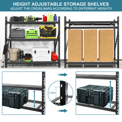 Garage Shelving Heavy Duty 72H 77 W Garage Storage Shelves 6000LBS Heavy Duty Shelving Adjustable 3 Tier Metal Shelving for Garage Storage Shelving Industrial Shelving Storage Rack, Black