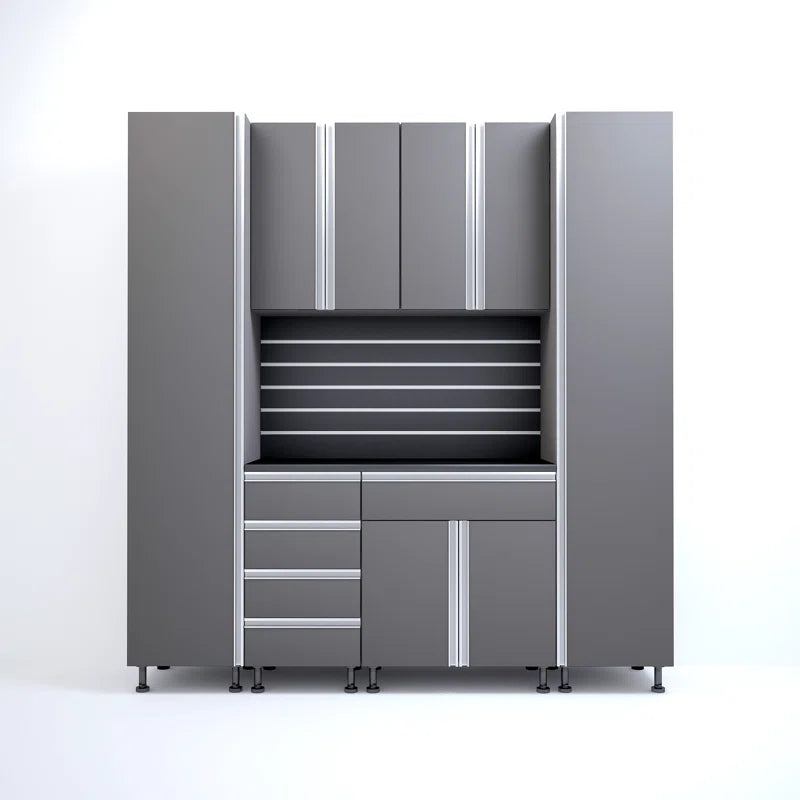 Premium Garage Cabinets 7' Storage Sets Solution with Adjustable Legs, Soft-Close Drawer & Door, Integrated Handles, Heavy Duty Plywood Box Construction, Tool and Equipment Organizer