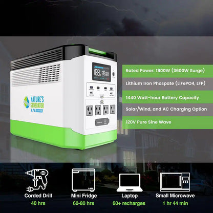3600W Running/7200W Peakl Push Button Start Lithium Solar Generator Platinum
