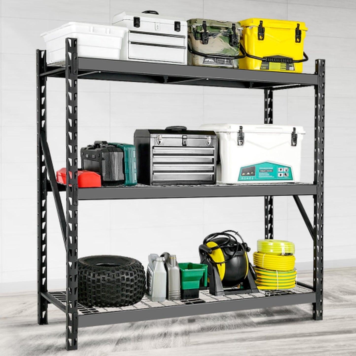 Garage Shelving Heavy Duty 72H 77 W Garage Storage Shelves 6000LBS Heavy Duty Shelving Adjustable 3 Tier Metal Shelving for Garage Storage Shelving Industrial Shelving Storage Rack, Black
