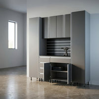 Premium Garage Cabinets 7' Storage Sets Solution with Adjustable Legs, Soft-Close Drawer & Door, Integrated Handles, Heavy Duty Plywood Box Construction, Tool and Equipment Organizer — Studio Shot