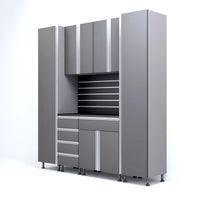 Premium Garage Cabinets 7' Storage Sets Solution with Adjustable Legs, Soft-Close Drawer & Door, Integrated Handles, Heavy Duty Plywood Box Construction, Tool and Equipment Organizer